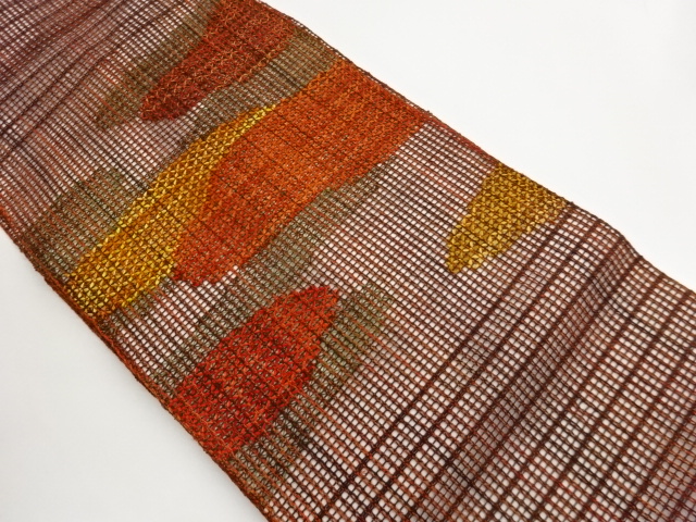 JAPANESE KIMONO / NAGOYA OBI FOR SUMMER / WOVEN ABSTRACT PATTERN 